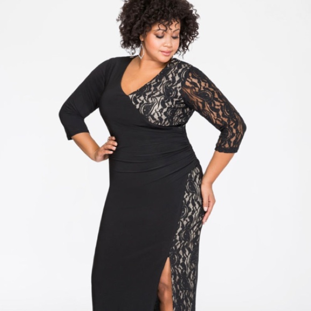 Metallic Lace Sexy Slit Gown